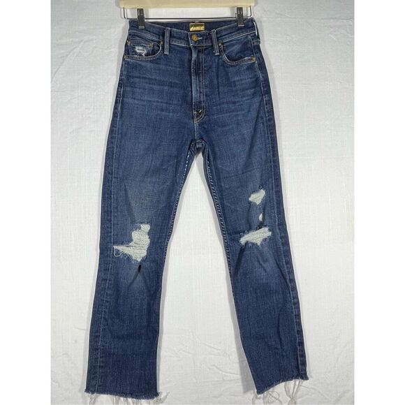 Mother Blue Distressed High Waisted Rider Ankle Fray Skinny Jeans Size 26 - Picture 1 of 12